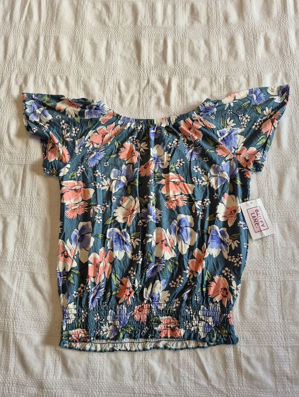 Bailey Lane girls smocked hem short sleeve floral top flowy NEW